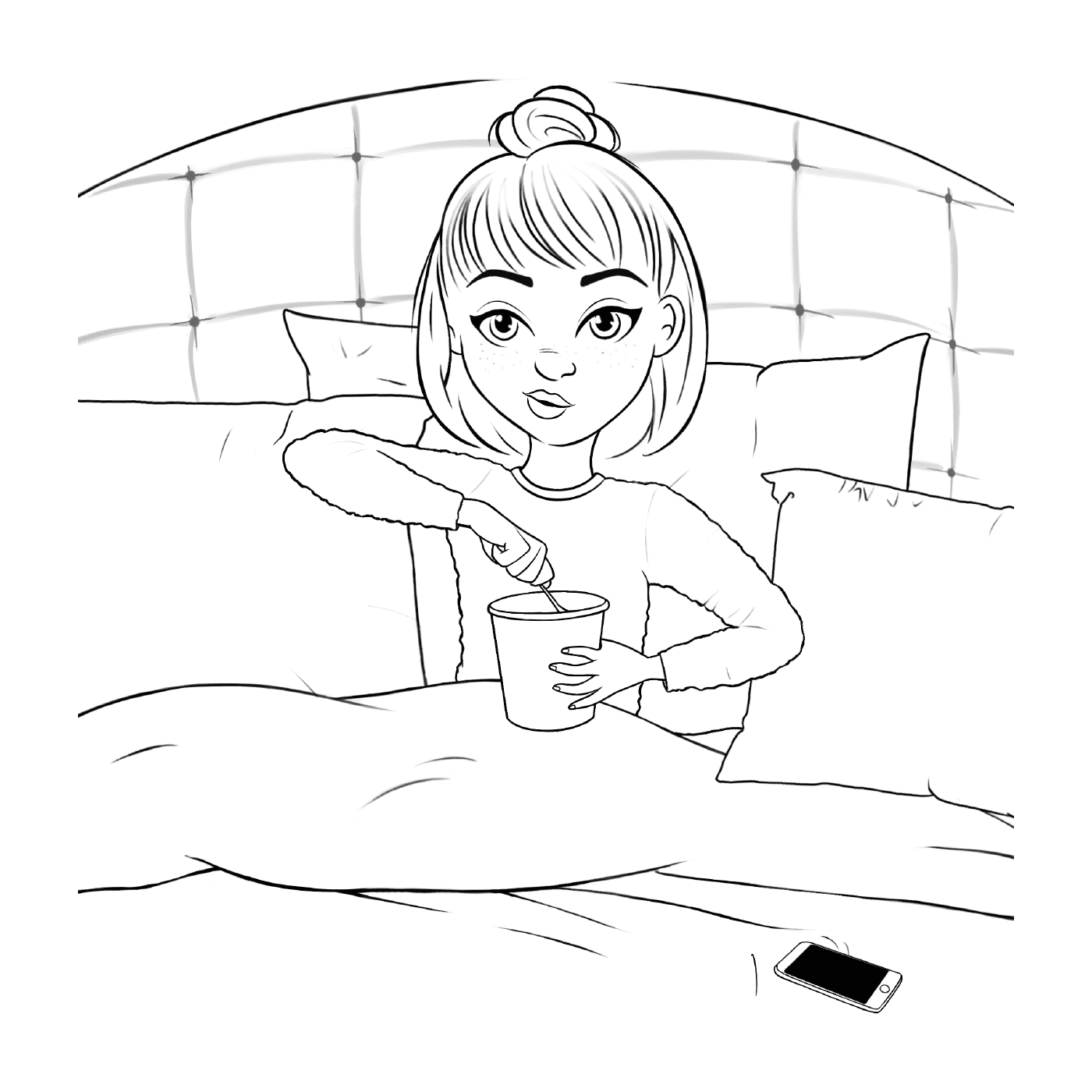  menina adolescente na cama com sorvete 