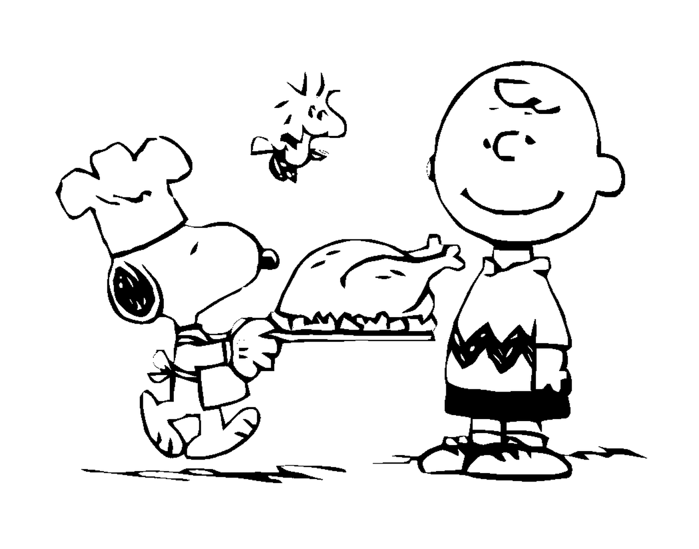  Um desenho preto e branco por Charlie Brown e Snoopy 