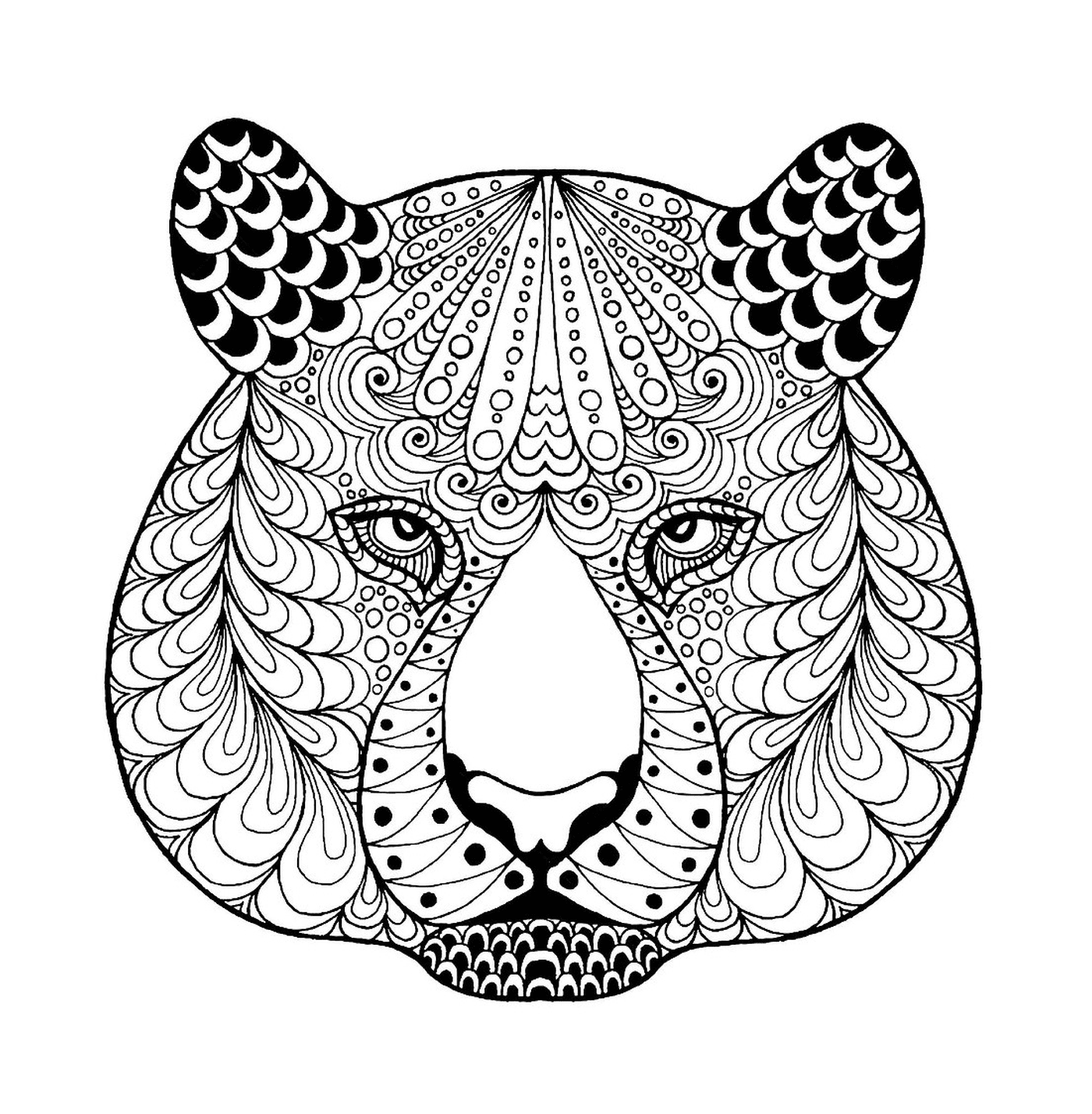  Uma cabeça de tigre zentangle com padrões 