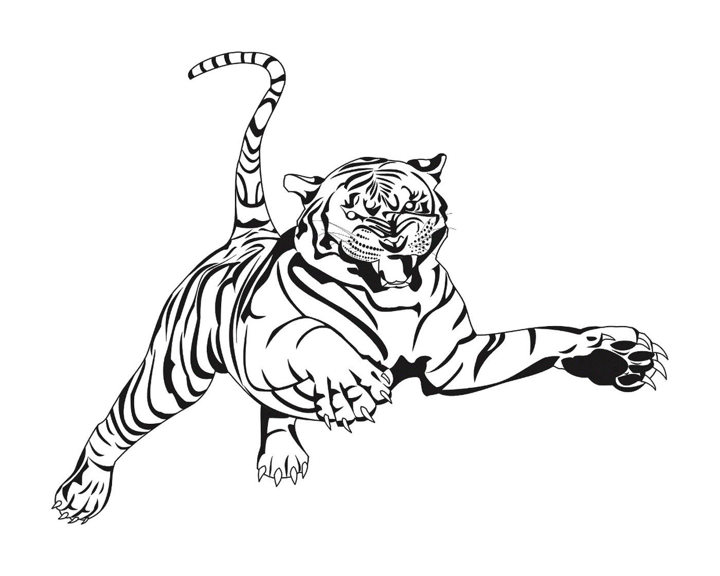 एक कूद के बीच में एक बाघ 