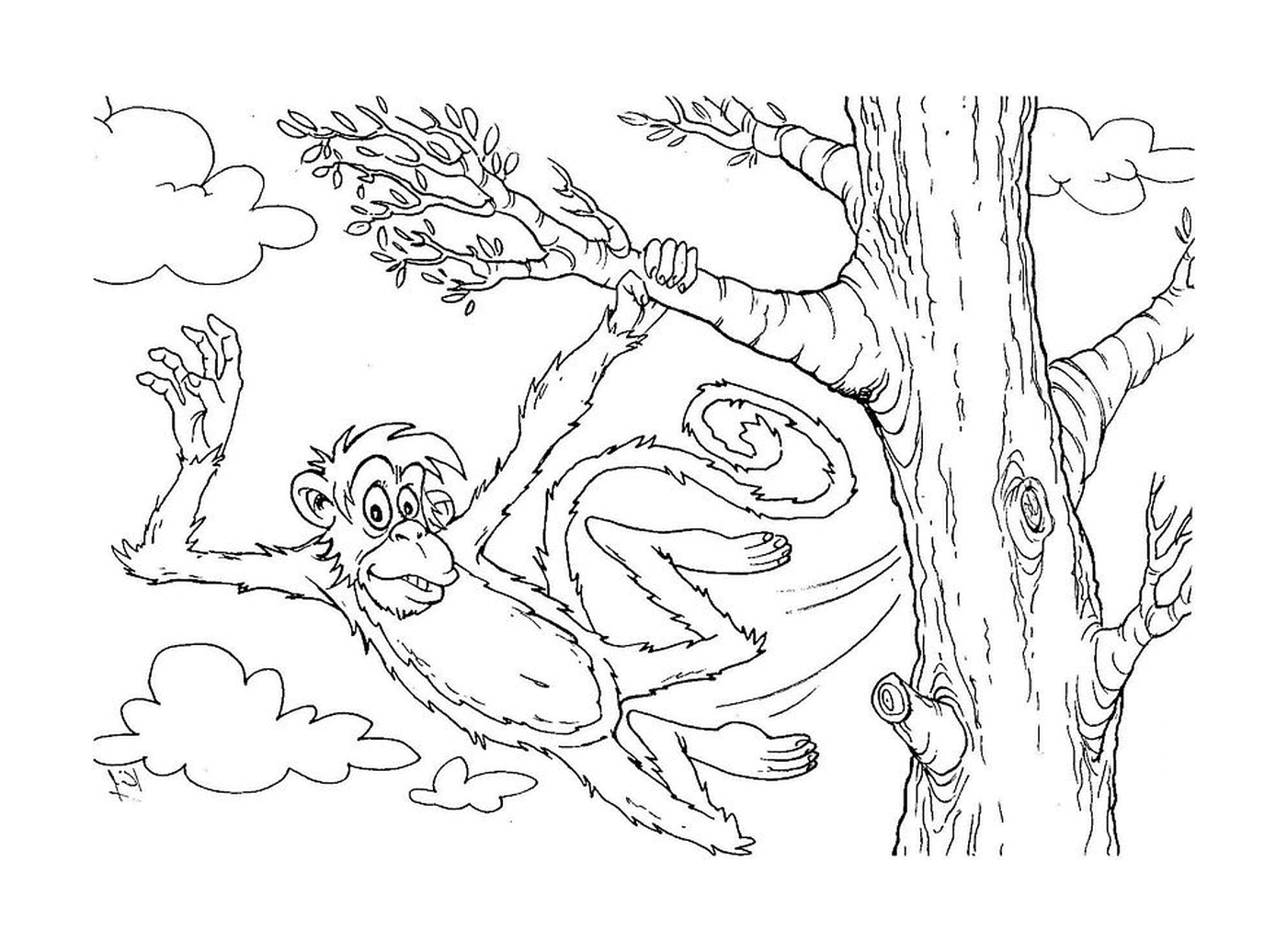  Um macaco pendurado em uma árvore 