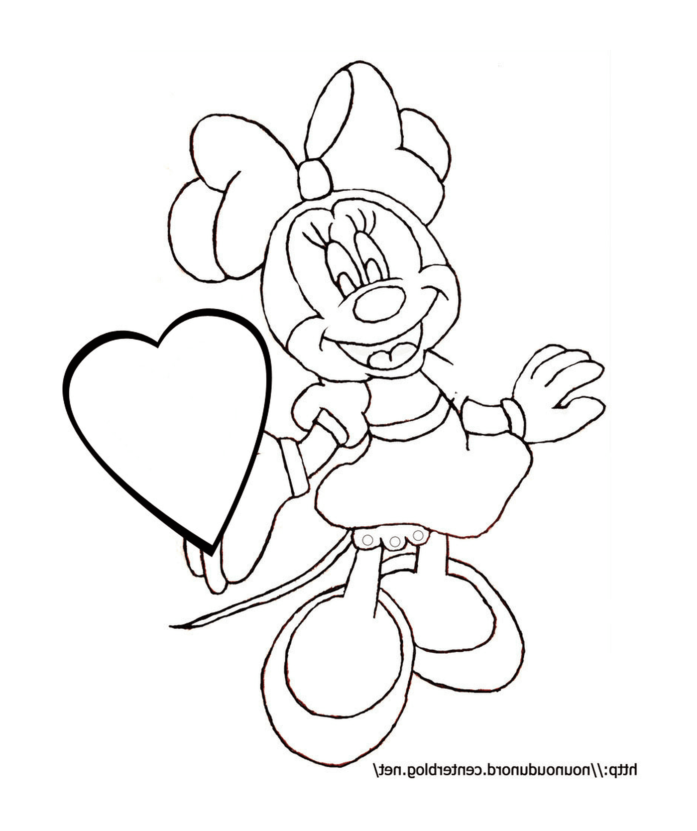  Minnie Mouse com um balão em forma de coração 