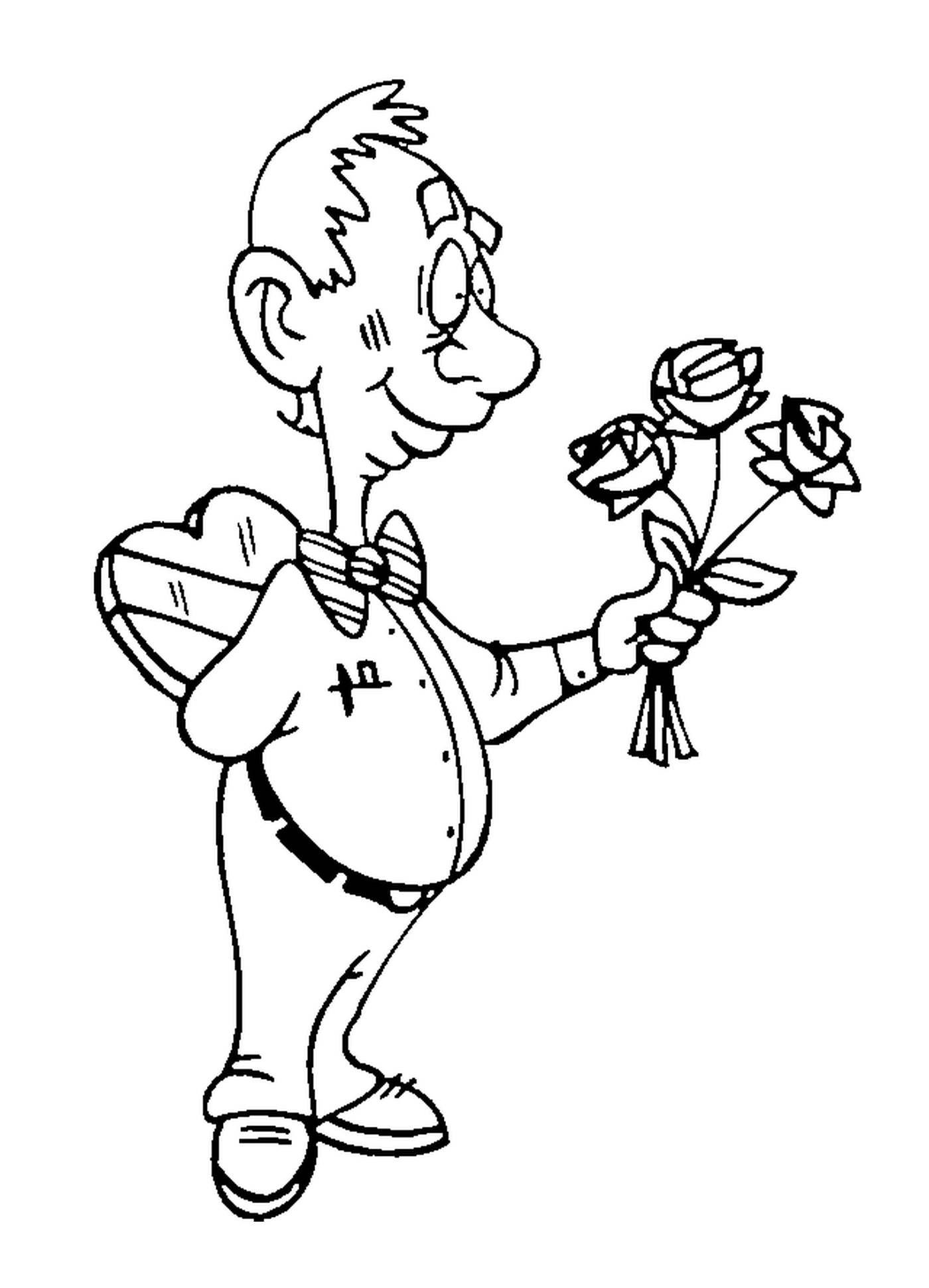  Um homem segurando um buquê de rosas 