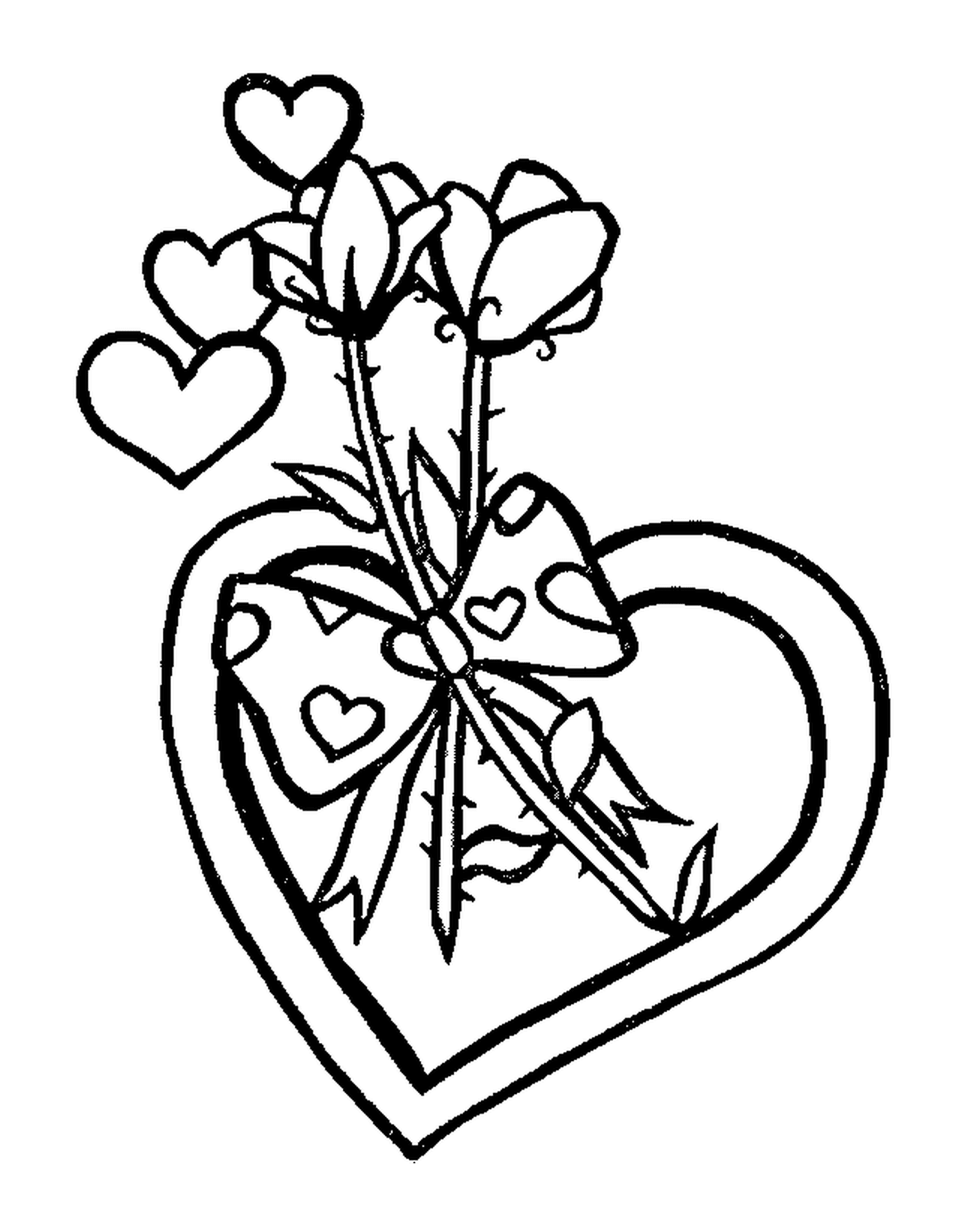  Um coração com um buquê de flores 