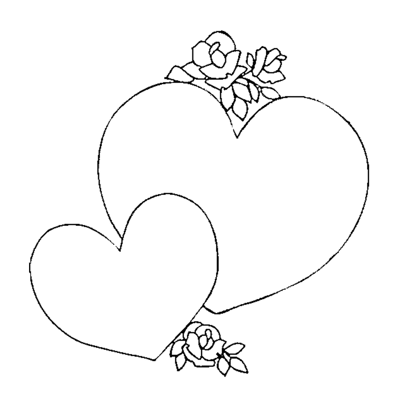  Dois corações com rosas empilhadas 