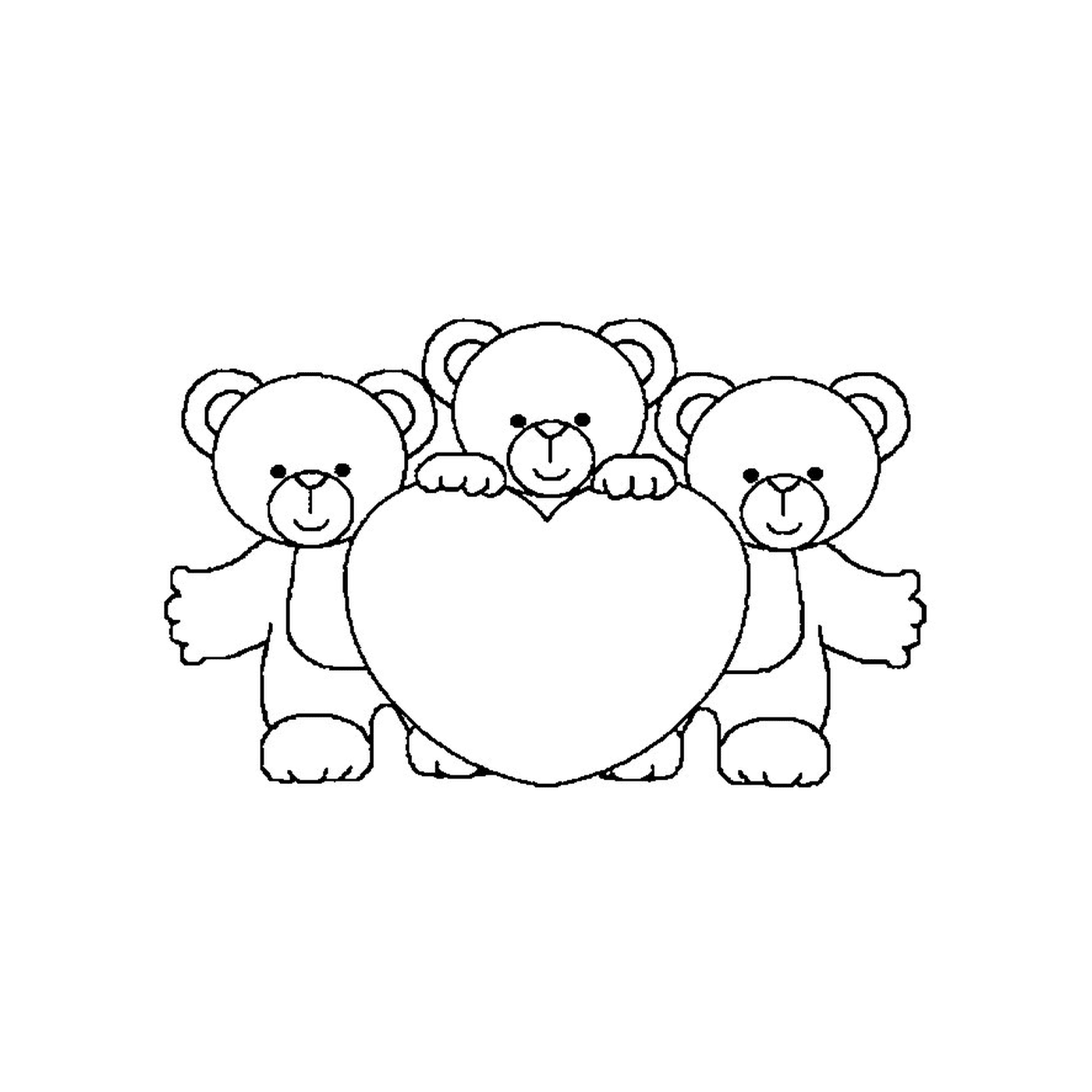  Três ursos de pelúcia segurando um grande coração 
