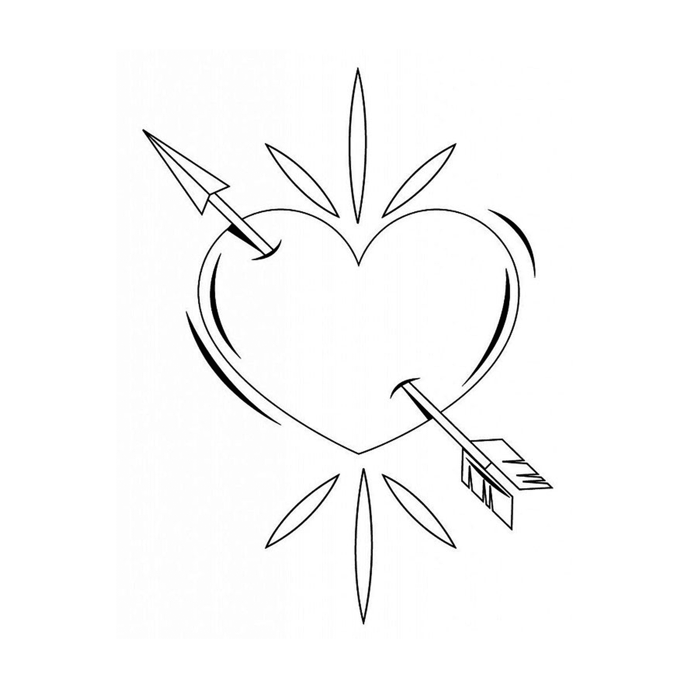  Um coração perfurado por uma seta desenhada em tinta preta 