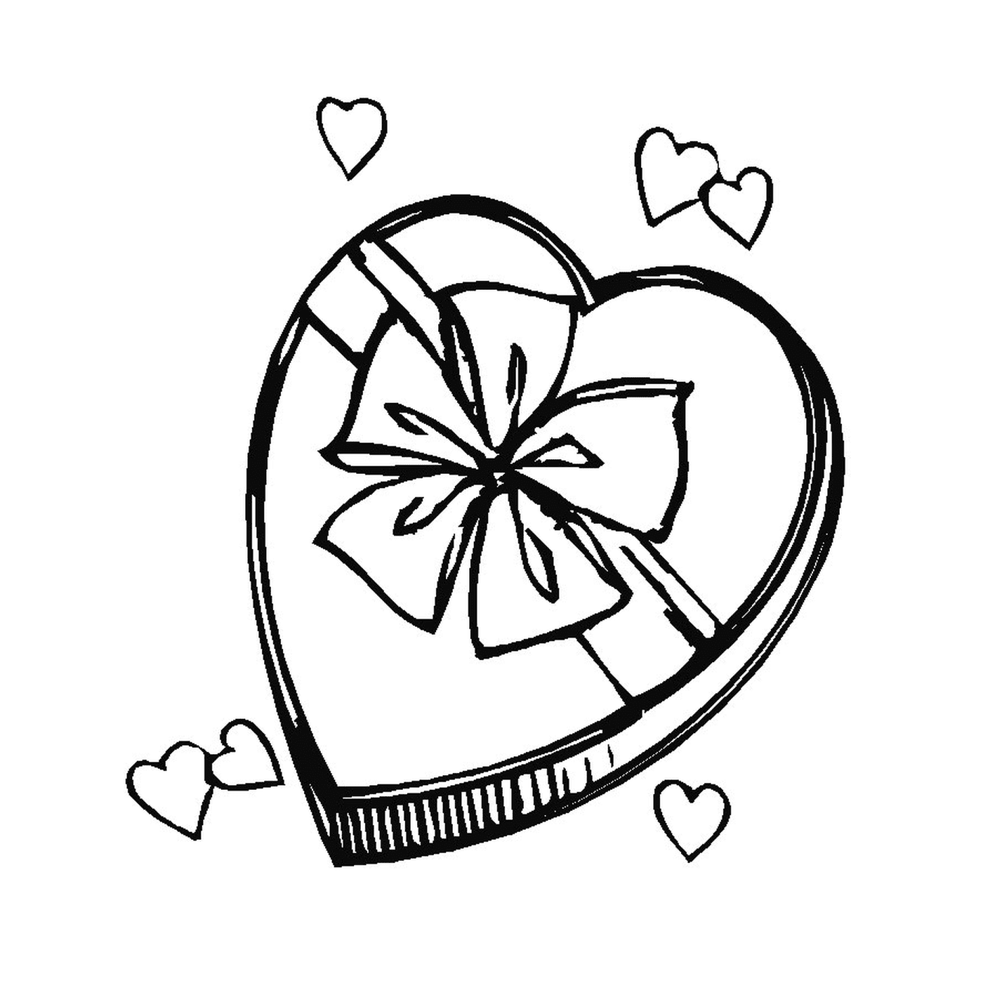  Uma caixa aberta em forma de coração com um nó 