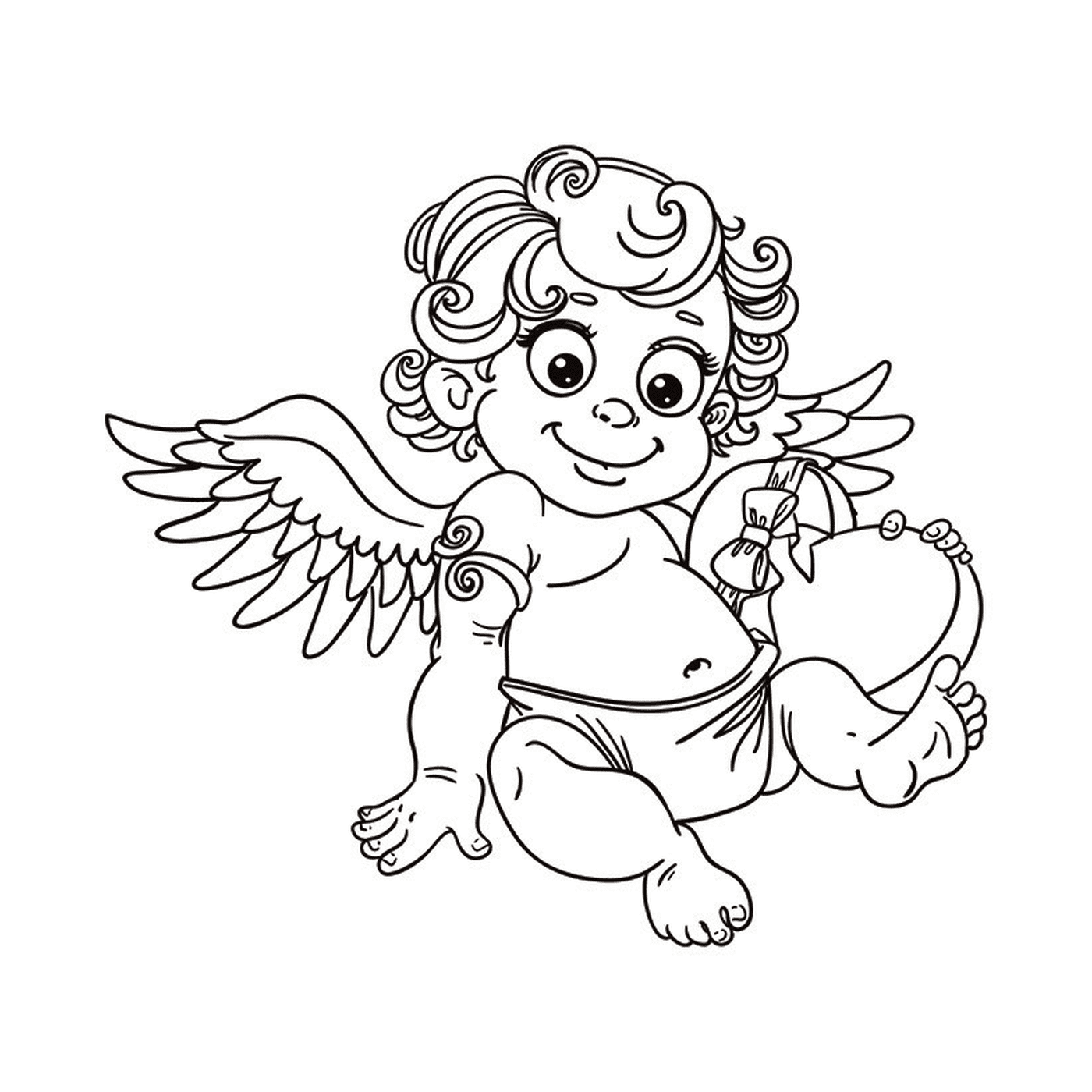  Um pequeno Cupido com um coração 