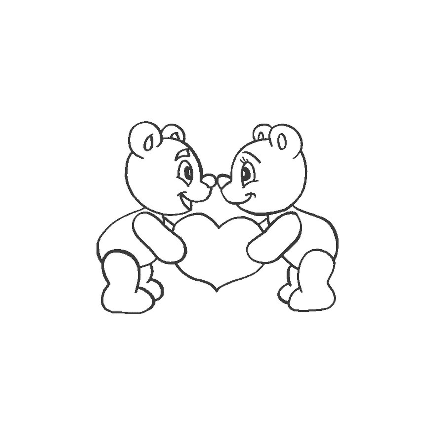  Dois ursos de pelúcia segurando um coração em suas mãos 