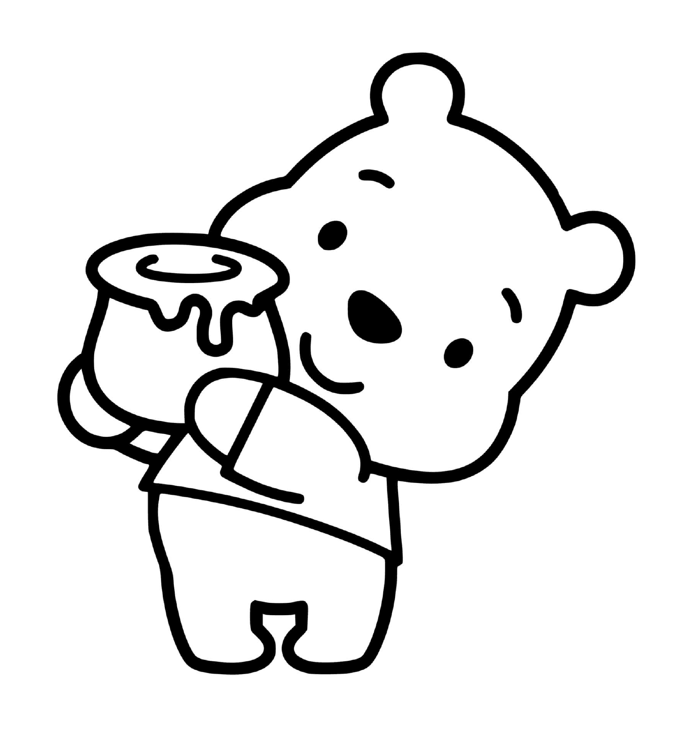  O Urso Winnie usa um pote de mel 