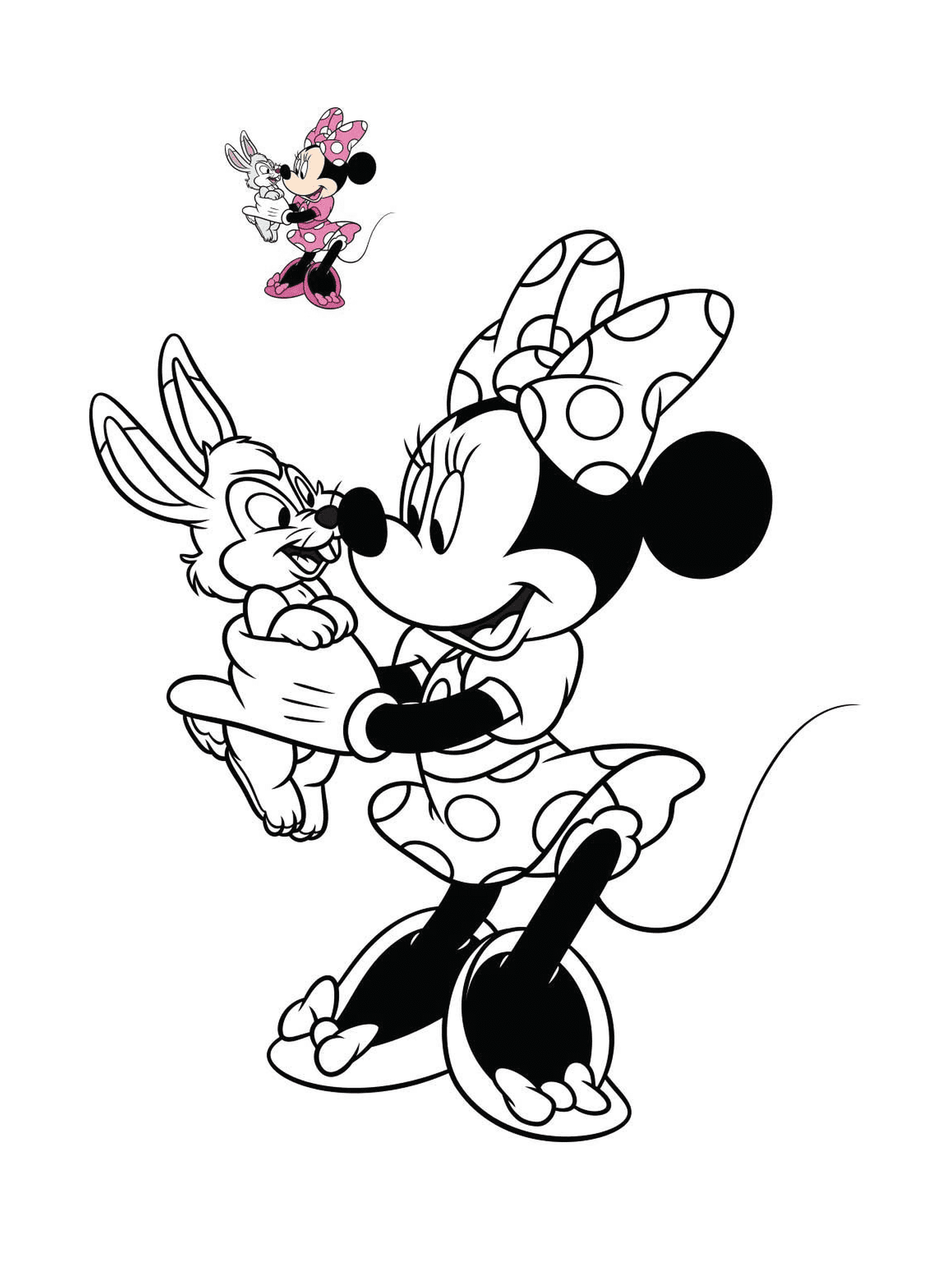  Minnie Mouse segura um coelho nas mãos 
