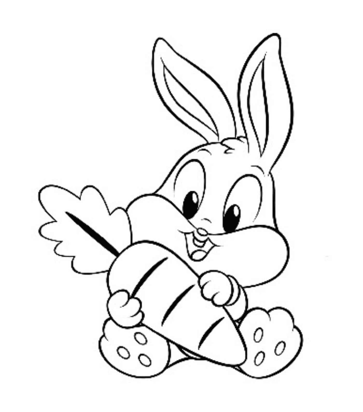  一只兔子在嘴里拿着大胡萝萝卜 