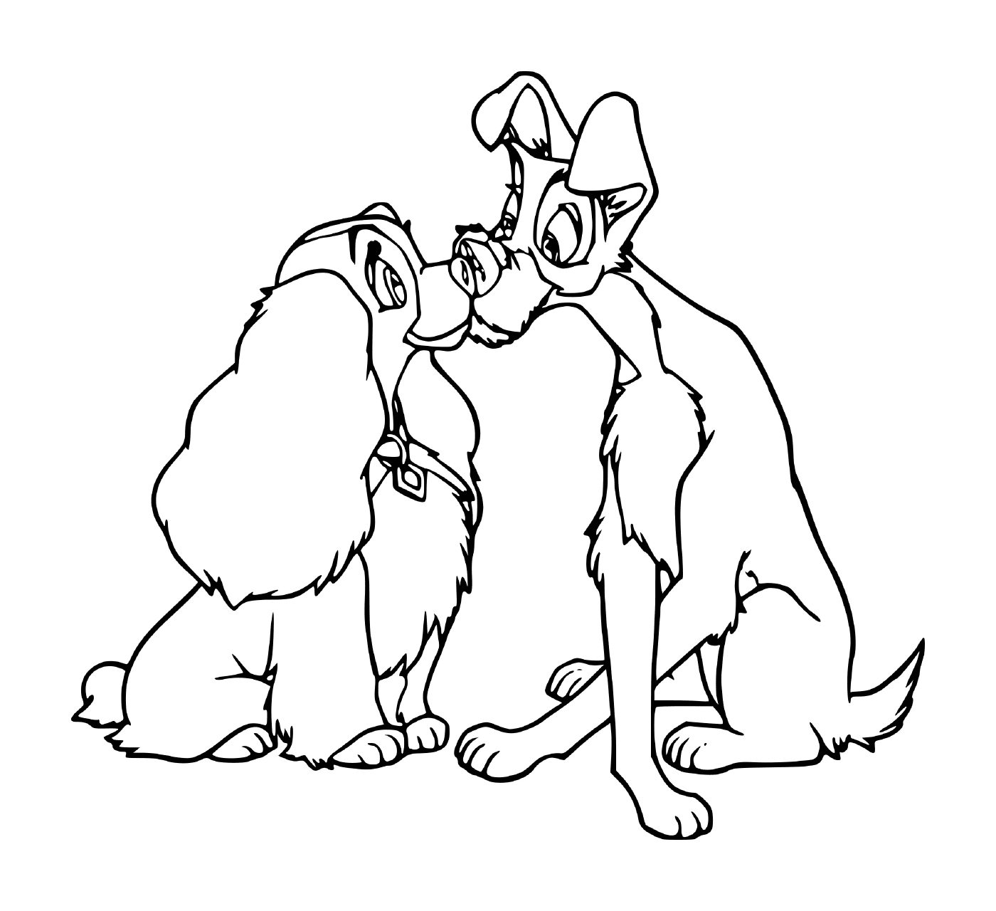  एक - दो कुत्तों के साथ आमने - सामने बैठे एक - साथ बैठे कुत्तों का एक जोड़ा 