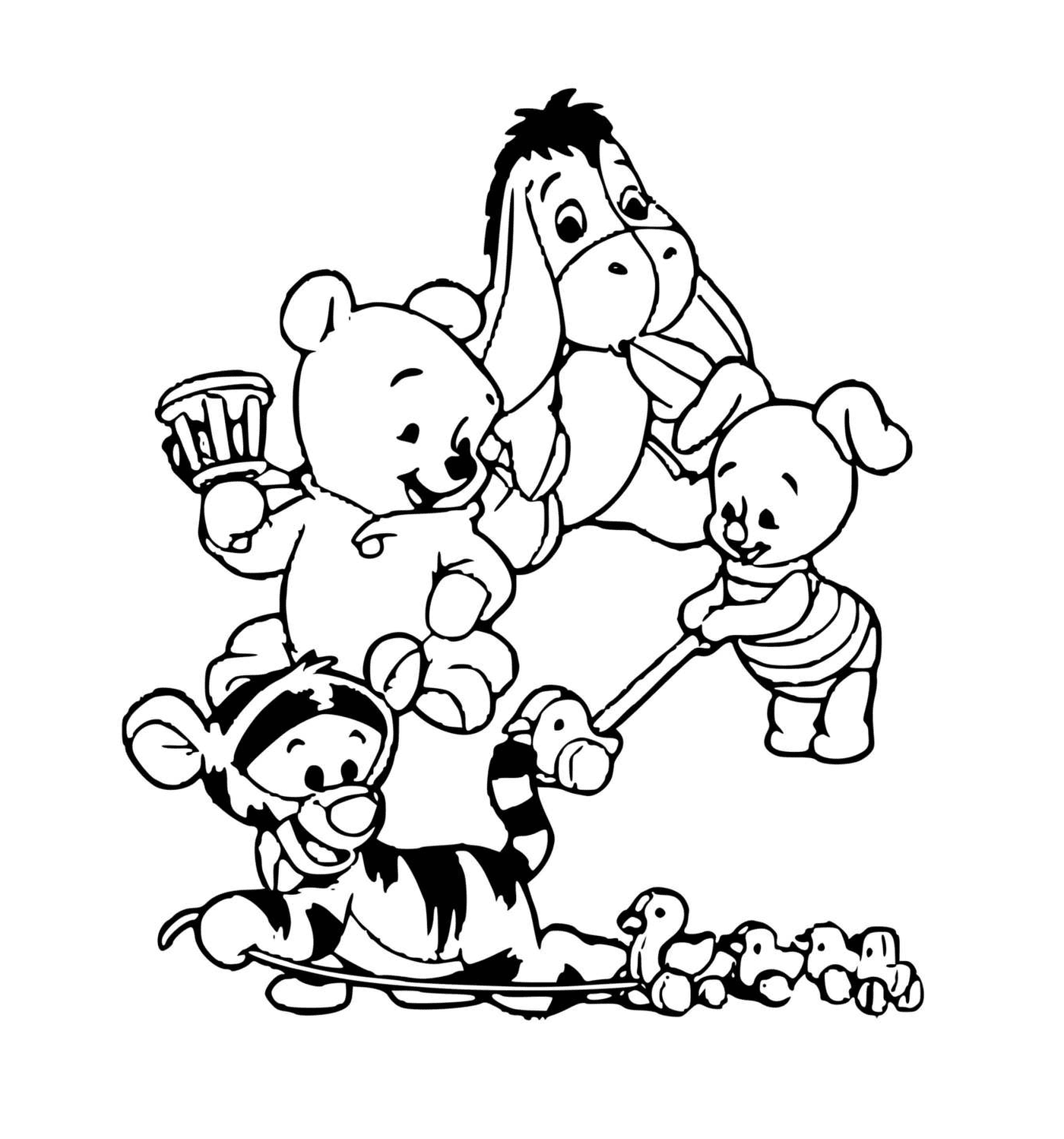  Porcinet, Winnie, Tigrou e Bourriquet quando eram bebês 
