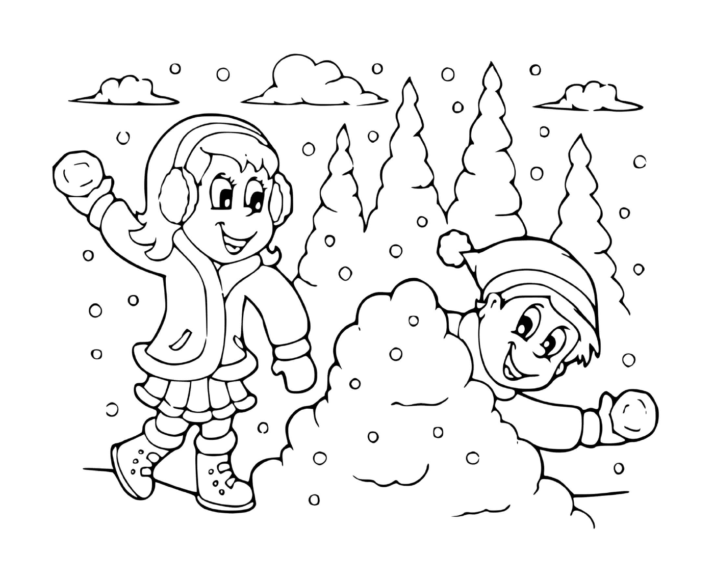  महिला और लड़के के बीच बर्फ लड़ाई 
