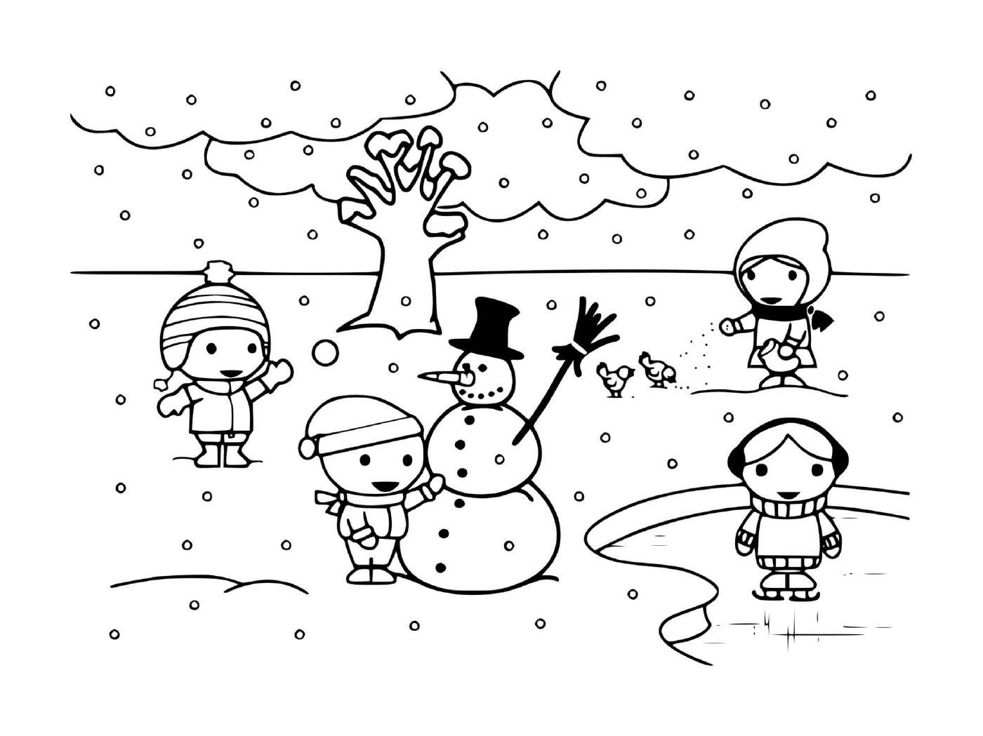  الأطفال يلعبون بالثلج في الشتاء 