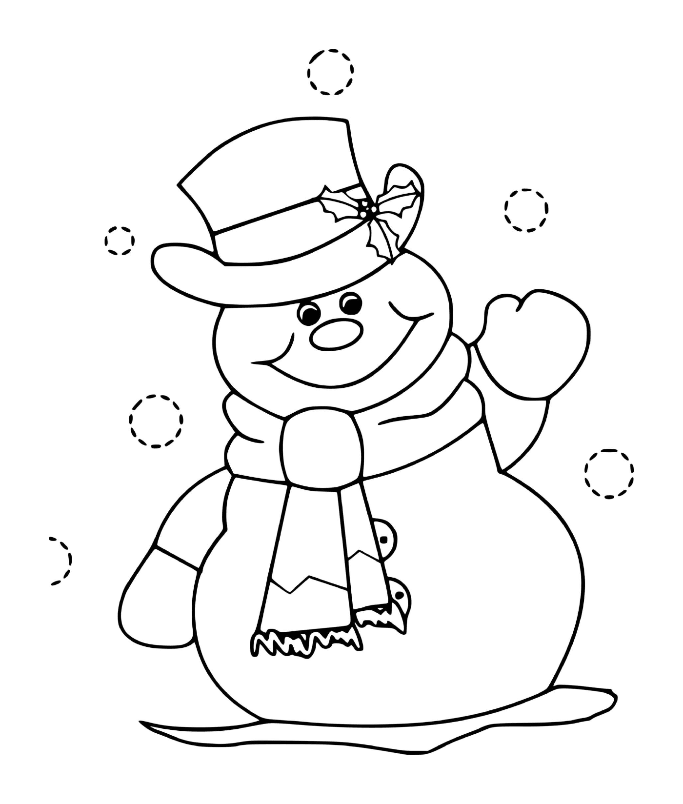  冬季雪人,微笑的帽子 