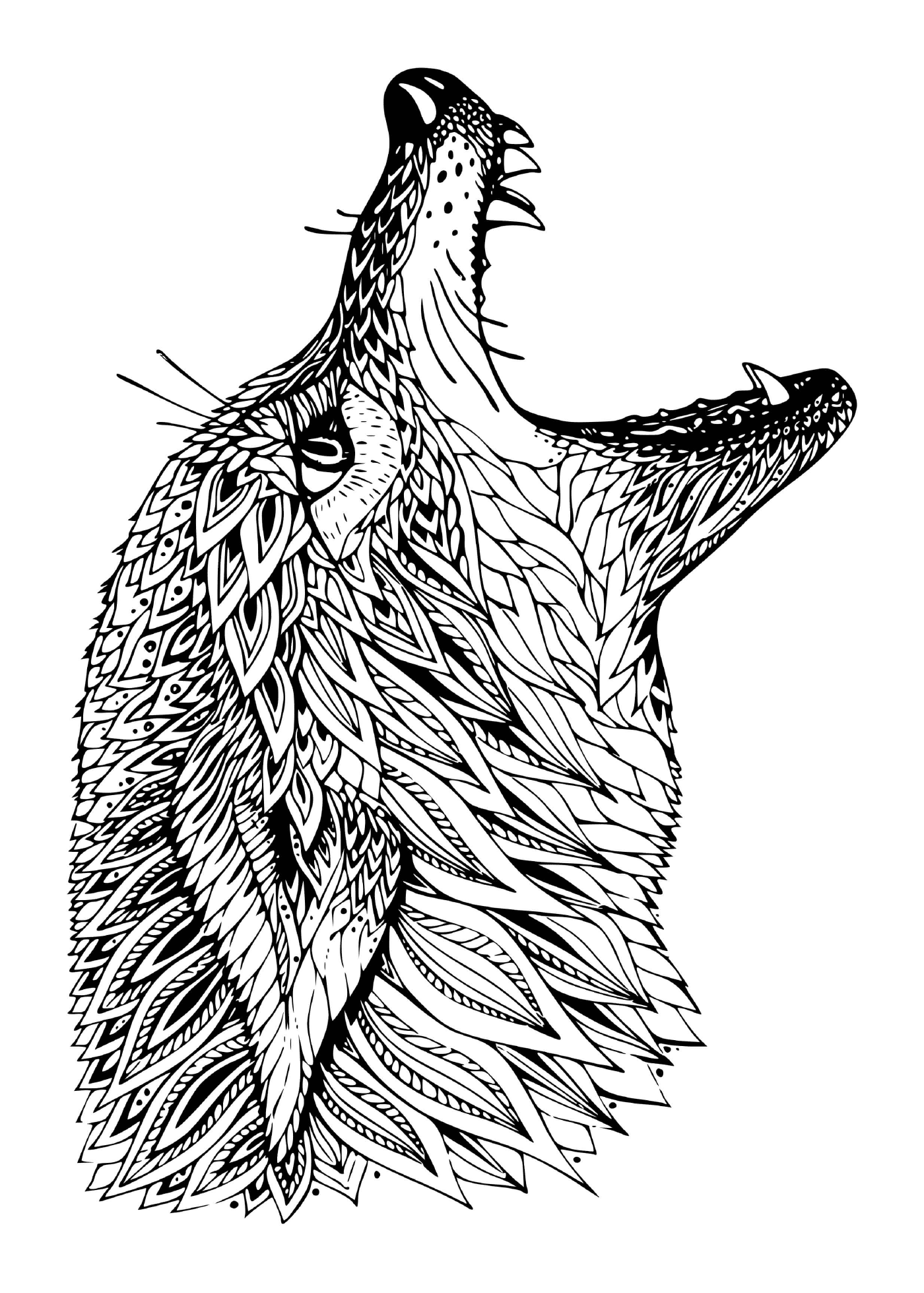  Cabeça de lobo de mandala detalhada 