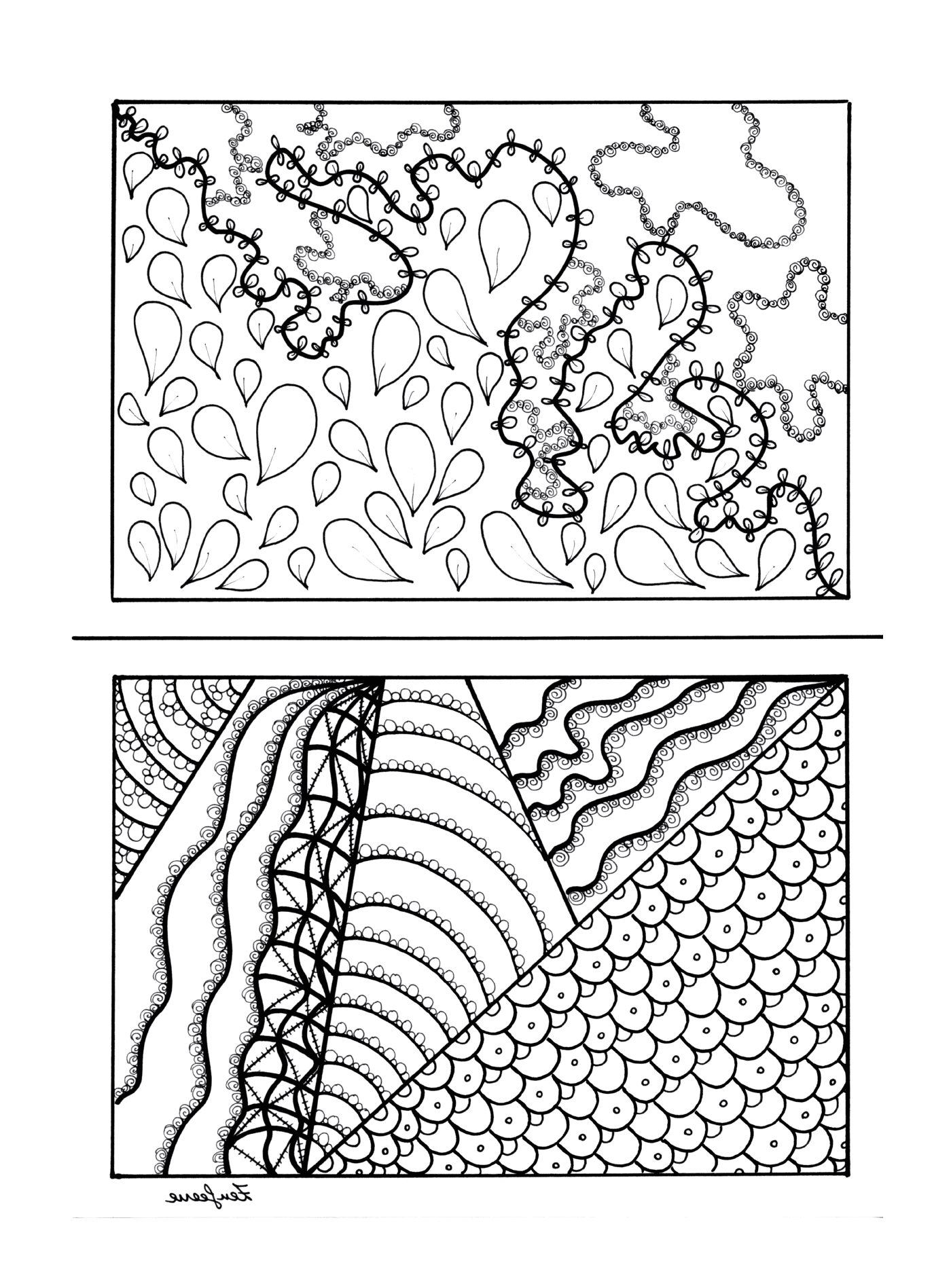  Desenhos em preto e branco de uma planta e uma torre de água 